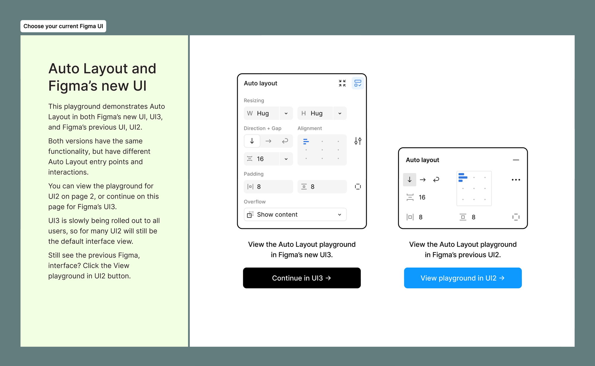 Example showing how the new Auto Layout change playground files are documented in both UI2 and UI3.