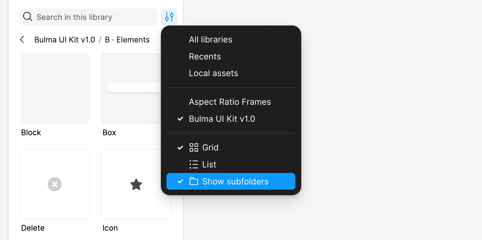 Screenshot displaying the show subfolders library preference