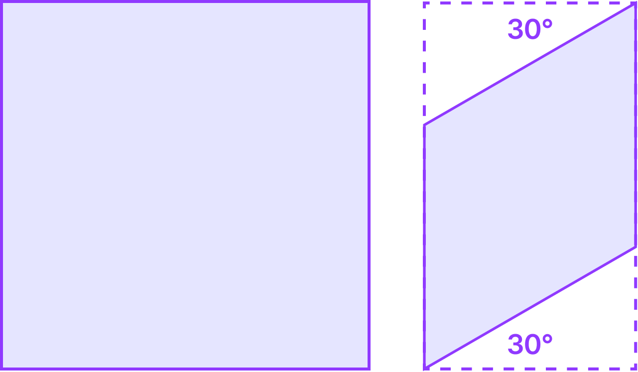 Diagram showing how shapes need to be skewed by 30 degrees.